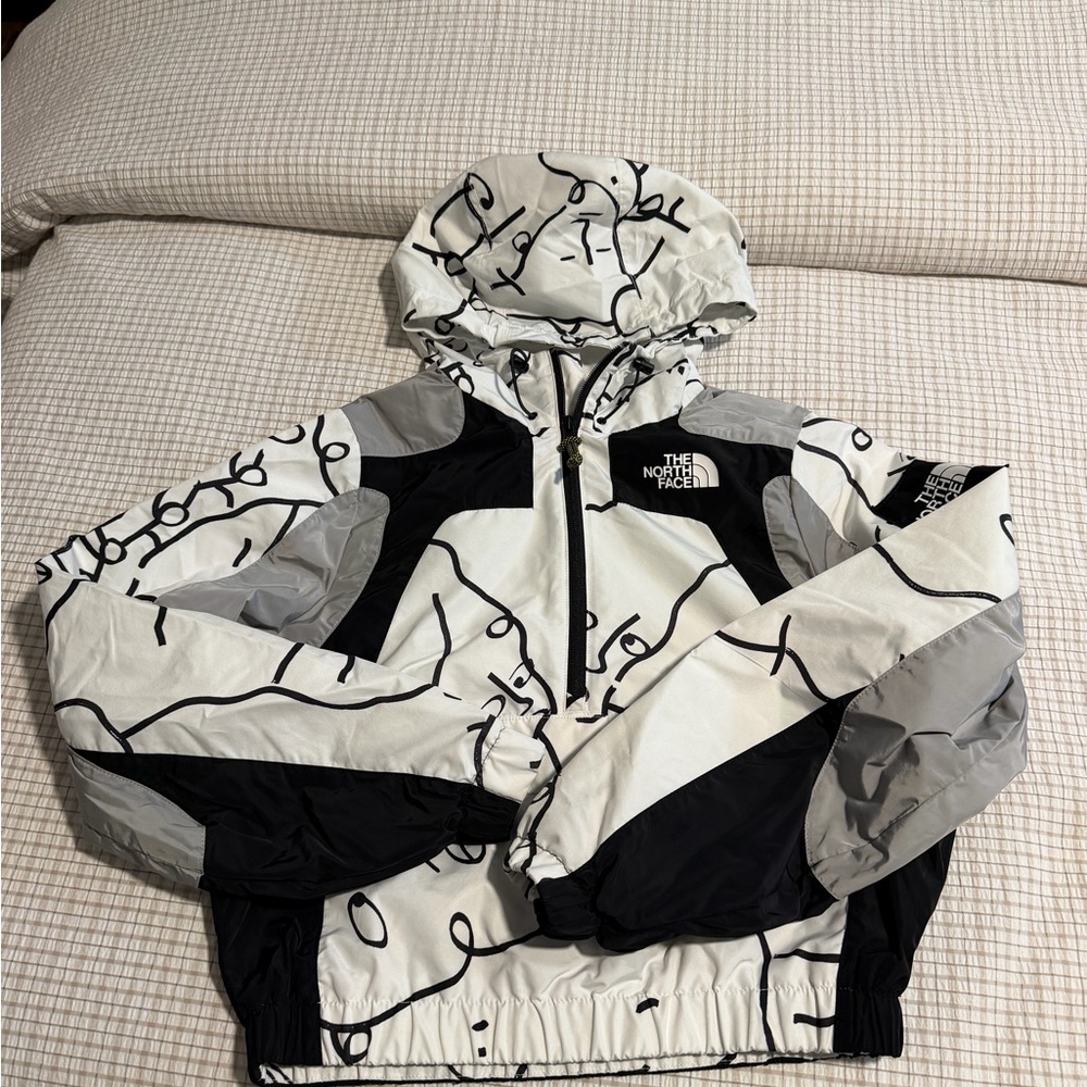 The North Face White, Black & Gray Graphic Hooded Bomber Jacket - Picture 2 of 14